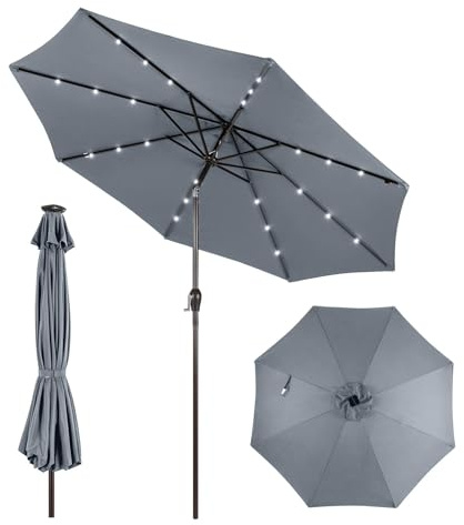 KOMFOTTEU Sonnenschirm 300 cm mit LED, Gartenschirm knickbar, Terrassenschirm mit Kurbel & 8 Rippen & Sonnenschutz, Marktschirm Ampelschirm für Garten, Balkon