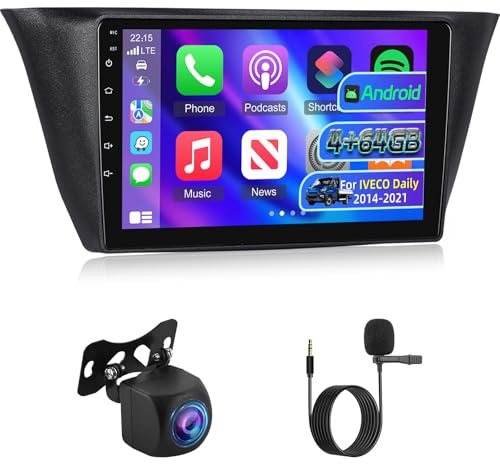 Android 4G+64G Radio de Coche para IVECO Daily 2014-2021 con Wireless Carplay & Android Auto, Pantalla Táctil IPS de 9 Pulgadas con GPS, WiFi, 32EQ, Bluetooth 5.0, Radio FM/RDS