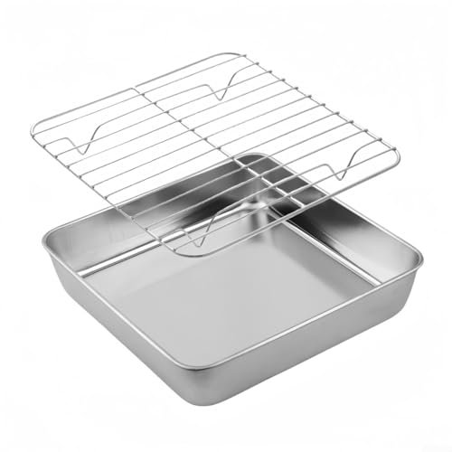 Plaque de cuisson en acier inoxydable avec grille de refroidissement – Plat à rôtir pour dinde, barbecue, gâteau 15/20/24 cm (20 cm)