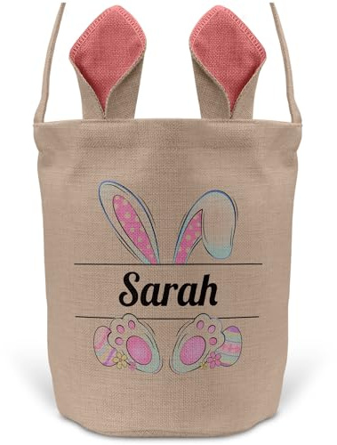 22Feels Mädchen Osterkorb Personalisiert Name Kinder Tragetasche Henkel PINK Ostern Geschenk Osternnest Tochter Enkelin Hasenohren Individuell Körbchen