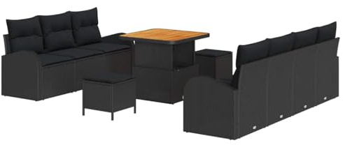 vidaXL Trädgårdsoffset med kudde 10 pcs Svart konstrotting, Trädgård och Terrass, Modern Utemöbel, Hållbar Poly Rattansoffa, Väderbeständig Uppsättning, Justerbart Bord