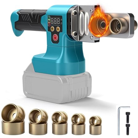Soldador de Tubos de Plástico Inalámbrico para Makita 18V (sin batería) | Máx. 320°C, máquina de soldadura eléctrica de plástico, pantalla digital, 5 cabezales, para tubos PPR PE PB