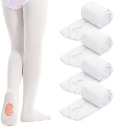 Mayoii 4 collant convertibili da balletto 80D per ragazze rosa collant da danza e collant da danza morbidi per ragazze per lezioni o esibizioni, bianco, 130-146