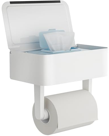 WZRUA Toilettenpapierhalter ohne Bohren, Selbstklebend Toilettenpapierrollenhalte mit Feuchttücherbox, Edelstahl Anti-Fingerabdruck Klorollenhalter Wandmontage für Badezimmer (Weiß)