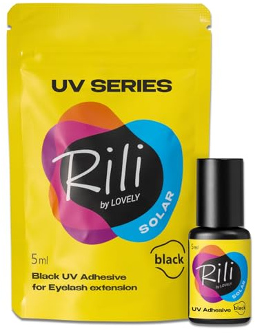 LOVELY Rili SOLAR UV Wimpernkleber Schwarz 5ml für Wimpernverlängerung mit UV Licht - geringe Dämpfe, sofortiges Aushärten, zuverlässige Haftung bei jedem Klima - für Fremdanwendung & Studios geeignet