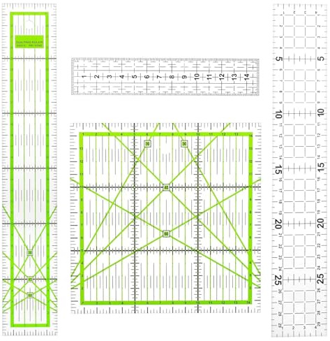 Acrylic Sewing & Quilting Ruler Set – Clear Patchwork Cutting Rulers with Precision Grid Lines for Fabric Cutting, Crafting & Quilting Projects – Durable Transparent Measurement Tools for DIY Sewing
