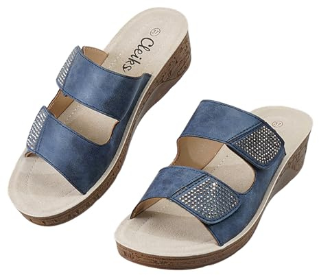 CLEIKS Pantofole Donna Sandali Aperti Classiche Sandalette Chiusura a Strappo Sandali Estate Sandali da Bagno Leggere Ciabatte con Gancio (Blu, 39 EU, WCL260426-3)
