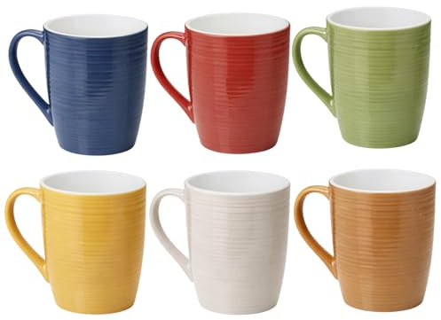 Awiku Juego de 6 Tazas de 360 ml de Cerámica Coloridas – Resistente y Duradera, Ideal para Café, Té, Chocolate Caliente, Bebidas – Apilables - No pierden Color