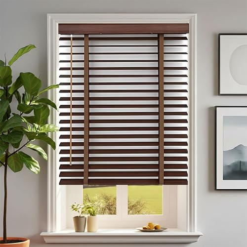Genérico Persiana Veneciana de Madera Natural, Estores Venecianos De Sin Cables Lamas de 5cm 170 180 140 160 165cm Horizontales Blackout Cortinas De Privacidad(Color de Cacao/Cacao)