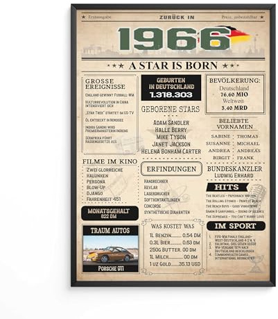 Jubiläumsposter 60 Jahre | Geburtstagskarte 1966 | Geburtstagsgeschenk für Männer und Frauen | Geburtsjahr 1966 | Vintage Poster | Dekoration und Geschenkidee | Zurück in 1966