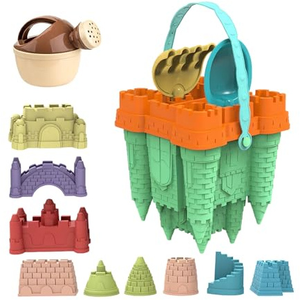 Strandspielzeug für Kinder, Sandburg-Eimer mit Schaufel, Rechen, Gießkanne und Formen, Set von Sandspielzeug für Strand, Sandkasten, Garten, Pool, Outdoor-Aktivitäten, Sommer, für Mädchen und Jungen