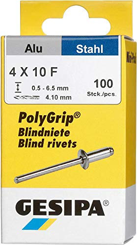GESIPA Blindniete PolyGrip 100 Stück (Alu/Stahl 4x10, Nietschaft-ø 4mm, Scherkraft 1060 N, Zugkraft 1680 N, Flachrundkopf) 1433848