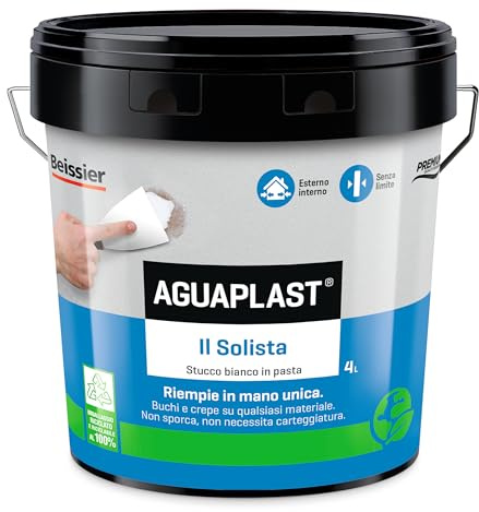Aguaplast El solista, masilla ligera para rellenar grietas y agujeros en la mano única sin retirada. Secado rápido, 4 l