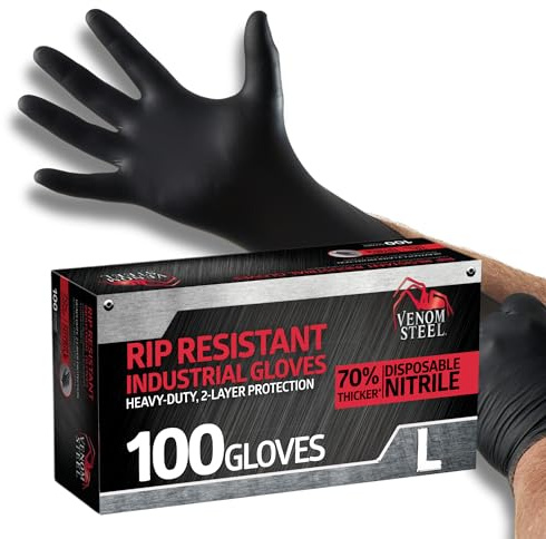 Venom Steel Industrial Nitrile Gloves, 6 mil, 2 Layer Rip Resistant, Large, 100 Count
