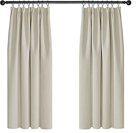 Deconovo - Juego de 2 Cortinas para Puerta de Entrada, Ventana, Opaca, térmico, antifrío, Cortina para casa de Familia, Dormitorio, Hilo, Cinta Fruncida, 117 x 138 cm, Color Beige