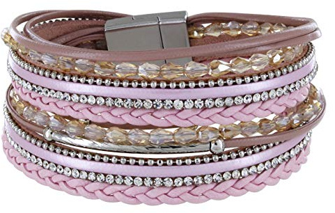 StarAppeal Armband Wickelarmband mit Perlen, Strass, Ketten und Flechtelement, Magnetverschluss Silber Matt, Damen Armband
