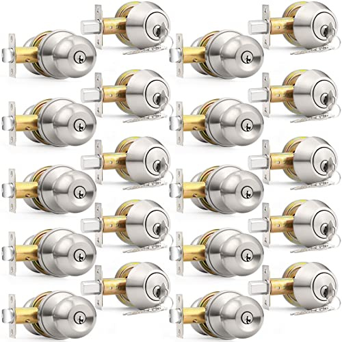 Probrico 10 Pack Entry Door Knob with Double Cylinder Deadbolts, Keyed Alike Front Door Knob and Deadbolt Lockset, Double Keyed Both Side Lock for Exterior and Interior Door