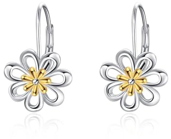 Silber Ohrringe Damen Gänseblümchen Ohrringe 925 Sterling Silber Gänseblümchen Blume Leverback Ohrringe Schmuck Geschenke für Damen