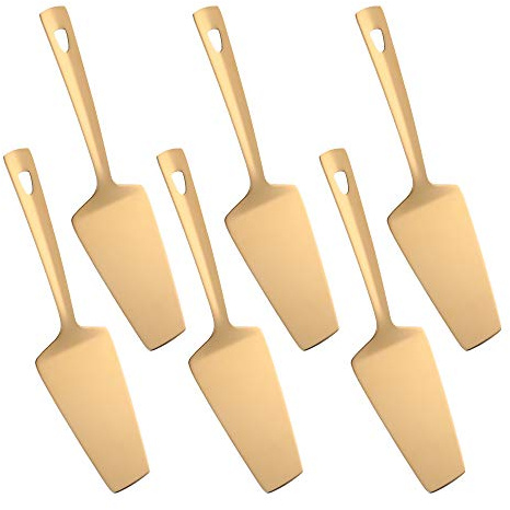 Lot de 6 pelles à gâteau dorées en acier inoxydable plaqué titane pour gâteau/tarte/pizza, passe au lave-vaisselle (26,2 cm)