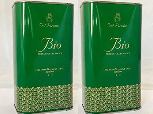 Val Paradiso Olio Extravergine Di Oliva Italiano Biologico, Di Sicilia, 100% Italiano, Spremuto A Freddo - 2 Latte Da 1 L