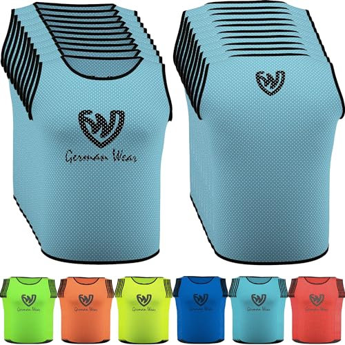 German Wear 10x Fußball Leibchen Trainingsleibchen Markierungshemd Fußballleibchen für Kinder Jugend und Erwachsene, Farbe:Hellblau, Bib:Senior (L)