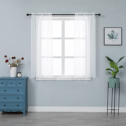 GIRASOLE HOME® Coppia Tende Voile Bianche Trasparenti Effetto Lino Tenda a Righe Bianche per Soggiorno Camera Balcone Finestra e Interni 2 Pannelli con Tasca (Bianco, 70x148cm)