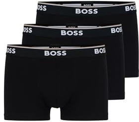 BOSS Mens Trunk 3P Power Three-Pack of Logo-Waistband Trunks in Stretch Cotton