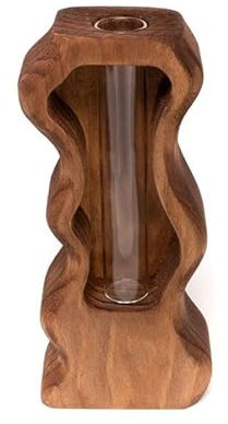 ROCKING GIFTS Jarrón Violetero Decorativo Madera Marrón Oscuro Florero Forma Irregular Boho Elegante 17 cm