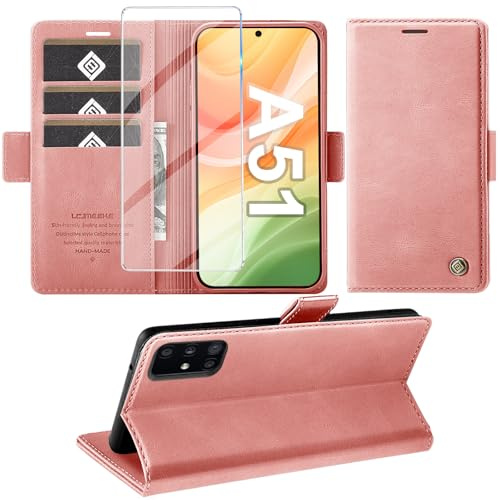 Giyer Handyhülle für Samsung Galaxy A51 4G mit Schutzfolie, Wallet Leder Kartenfach Standfunktion Flip Case Cover Klapphülle