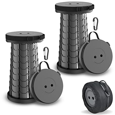 NUMANU Taburete plegable, paquete de 2 unidades y bolsa de transporte + clips, taburete plegable portátil mejorado, altura ajustable, ligero, silla de viaje telescópica retráctil, reposapiés plegable,