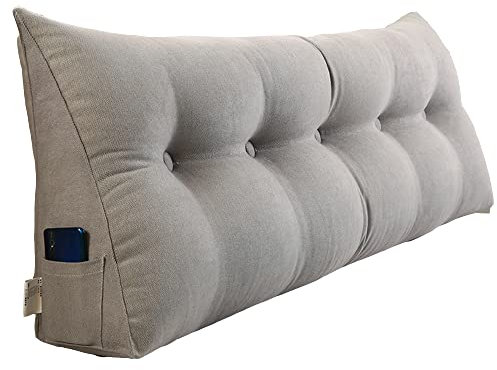 RAKTOV Cojín de respaldo triangular para cabecera, almohada doble grande de lectura para sofá cama, almohada de cuña con funda extraíble, 100 x 50 x 20 cm, color gris