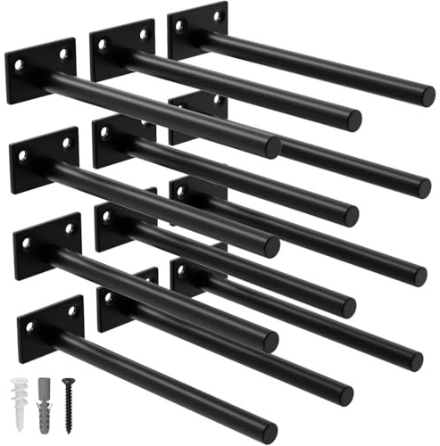 LEOPO 12-Pack 8 inch Floating Shelf Brackets, Hidden Shelf Bracket for Wood, Concealed Blind Shelving Support,Invisible Coated Brackets for DIY Decorative,Fit for Kitchen, Bathroom,Study Room