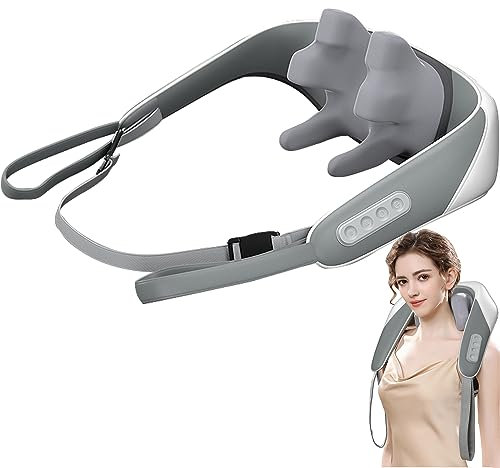 Shiatsu Hals und Rücken Massager mit beruhigender Hitze, 6 Silikon-Massageköpfe, Riemenverschleiß, elektrische tiefe Gewebe 3D Kneten Massage Kissen, 2000mAh batterie