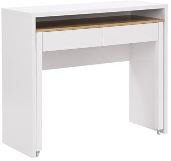 Vente-unique - Konsolenschreibtisch ausziehbar mit 2 Schubladen - Weiß & Holzfarben - LOAVIA