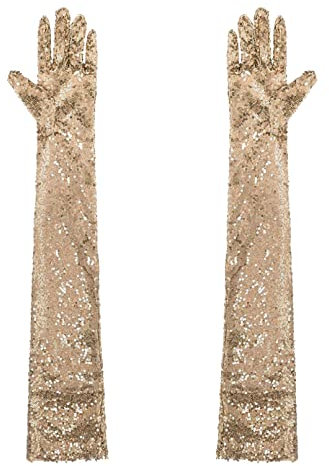 Jugaoge Damen Metallic Handschuhe Ellbogen Lang Vollfinger Abendhandschuhe mit Glitzer Gefüttert Brauthandschuhe Tanzhandschuhe Gogo Outfits Clubwear Champagner Einheitsgröße