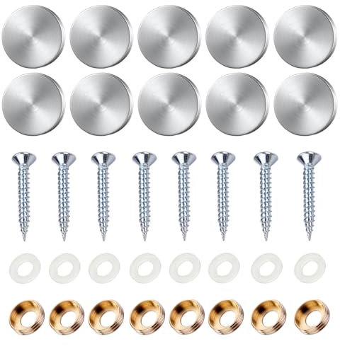 20 Sets Stainless Steel Mirror Screws (16mm) Polished Cap Covers, Decorative Nails with Washers for Furniture Fittings and Glass