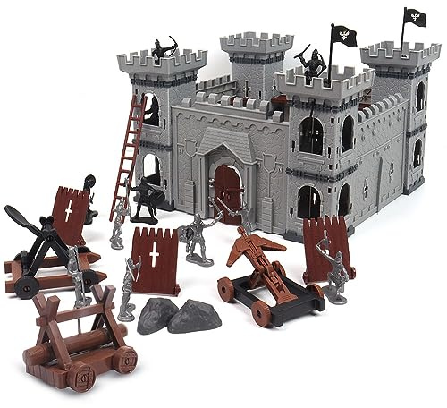 Asudaro Antike römische Ritter Spielzeug Modell DIY Mittelalterliche Miniatur Spielzeug Modell einschließlich Burg Wagen Soldaten Figur mittelalterlichen Kunststoff-Ritter Action-Figur Burg Playset
