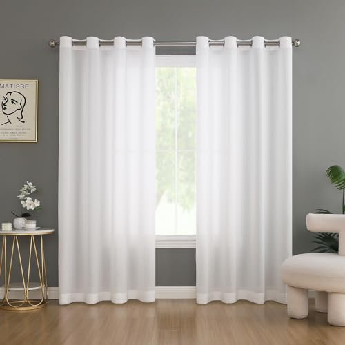 NSXIN 2er Set Sheer Voile Vorhang mit Ösen Halbtransparent Optik Gardine Vorhänge Transparent Luftig Durchsichtig Fensterschal Dekoschal für Schlafzimmer Wohnzimmer (Weiß,175 X 140cm(H x B))