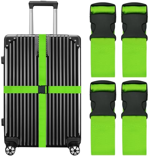 SUNDEE Gepäckgurte Koffergurte Breite Verstellbare Packgurte, Helle Farbe Verstellbare Gepäckgurte, TSA-Zugelassen, 4 Stück, Fluoreszierendes Grün