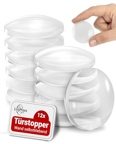 LouMaxx butoir porte transparent 40 mm - lot de 12 butoirs porte adhésifs - protege porte pour murs et meubles - butée de porte murale - stop porte mural