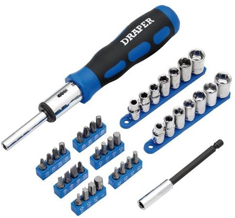 Draper 21010 Ratchet Screwdriver Socket and Bit Set, 1/4 Sq. Dr. (40 Piece)