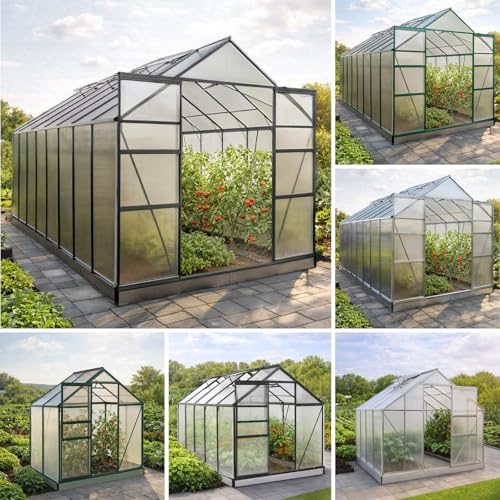 BRAST Gewächshaus Aluminium mit Fundament | 42 Modelle | 130x190x195cm - 490x250x235cm | TÜV geprüft | 6mm Hohlkammerplatten | rostfrei wetterfest temperaturbeständig | 490x250x235cm Grau