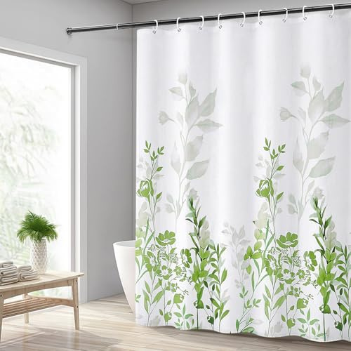 Hoomtaook Duschvorhang 240x200cm Grün Blumen, Wasserdicht Polyester, Atmungsaktiv, schnell trocknend, 12 Haken, Badezimmer