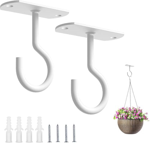MLOQS NANXIN 2PCS Ceiling Hooks for Hanging Plants, Square Wall Mount Plant Hanger Indoor Hanging Hooks Metal Plant Bracket Iron Lanterns Hangers for Bird Feeders, Lanterns, Wind Chimes, Planters