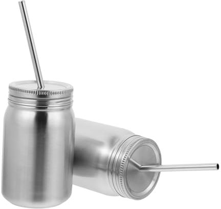 ABOOFAN Jar Lids Straw Stainless Steel Milk Jars Heat and Cold Resistant for Office Dining