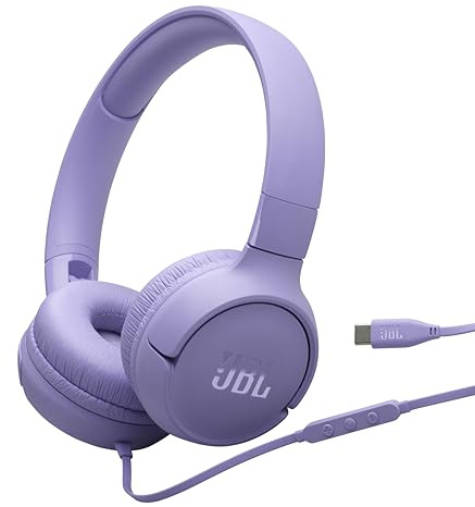 JBL Tune 520C - USB-C Wired on-Ear Headphones with Hi-Res Audio Support, Pure Bass Sound, Comfort fit, USB-C connectivity, 3-Button Remote with Microphone and EQ presets Control (Purple)