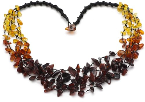 Collar de ámbar báltico crudo para mujer – Collar con perlas naturales hechas a mano, joya de auténtica piedra, regalo para mujeres y madres – Baltic Secret, 45 cm, Gema, Ámbar