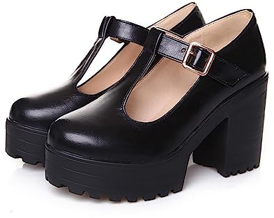 Högklackade plattformsskor kvinnor stängd tå block klackar bekväma fashionabla skor pumps damer Storbritannien vardaglig plattform kilskor dam skor grund fyrkantig tå ankelrem klänning för fest bal
