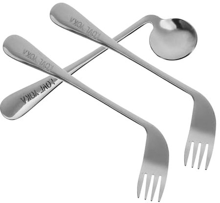 ARTSEWPLY Ensemble 3 Pièces Ustensiles Incurvés Acier Inoxydable Cuillère Coudée Fourche Courbée Ergonomique Aide Alimentaire Repas Au Lit Patients Âgés Handicapés