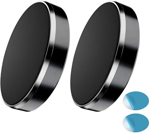 Solryn 2 Pièces Support Voiture Portable Rond Magnétique, Support Téléphone Voiture Aimant pour Universel, Aucune vis ni Outil Adhésif Requis, Compatible avec iPhone, Samsung, Huawei, Xiaomi, Noir